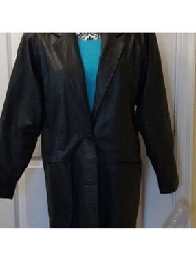 Vintage Accent OnYou Black LeatherMaxi Single Breasted Coat NWT Size S